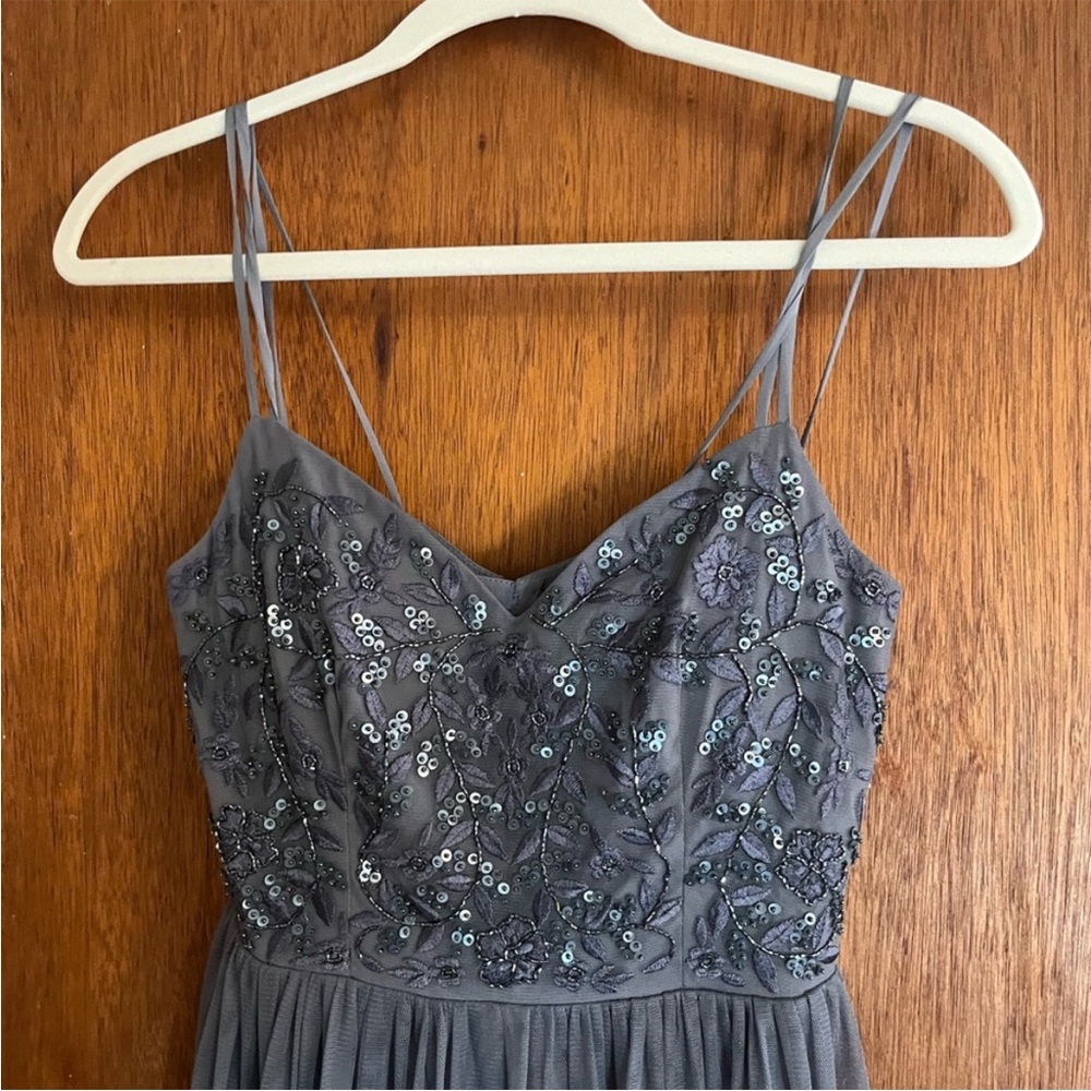 BHLDN Elowen Blue Grey Embellished
Tulle Full Length Bridesmaid Dress 0 - Picture 4 of 7